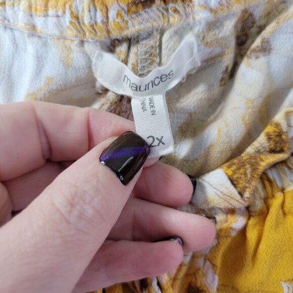 Maurices Womens 2X Yellow Floral Peasant‎ Top Lace Sleeve Boho Cottagecore Vibe - Picture 2 of 10